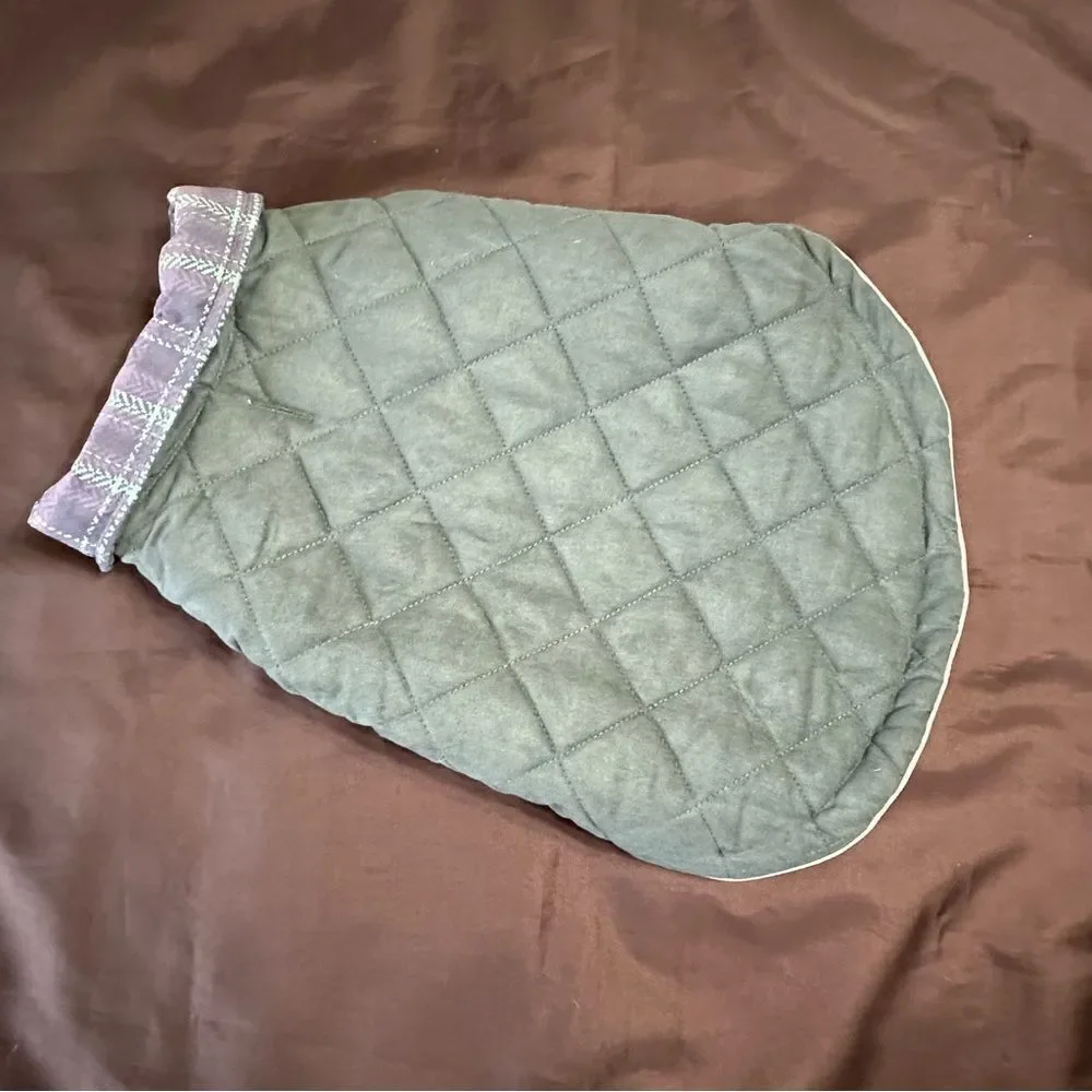 Fresco Green and Blue Plaid Reversible Quilted Dog Jacket size Medium .